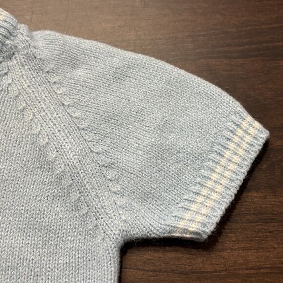 Vtg Italy Knit Romper Baby Blue One Piece Sz 3m mittens Strawbridge & Clothier - Picture 5 of 11